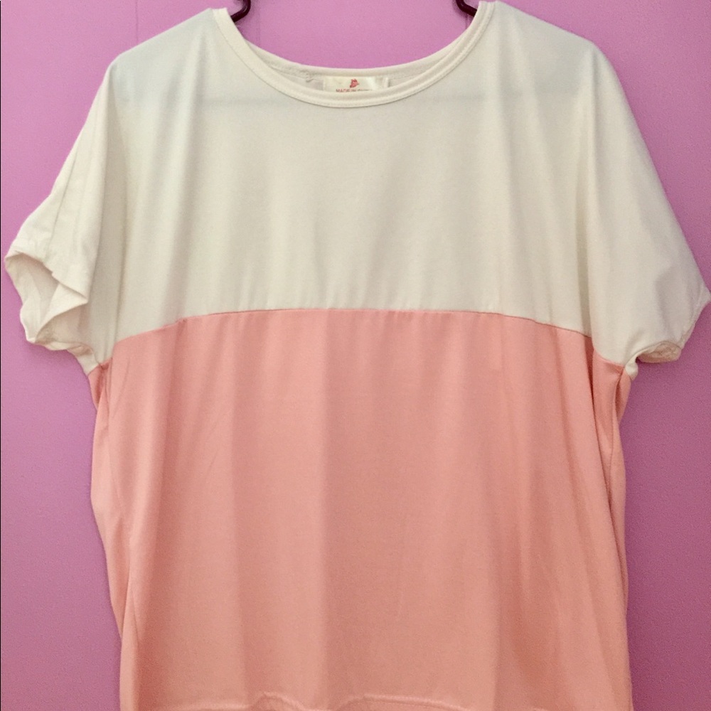 Pink and White Colorblock T-Shirt